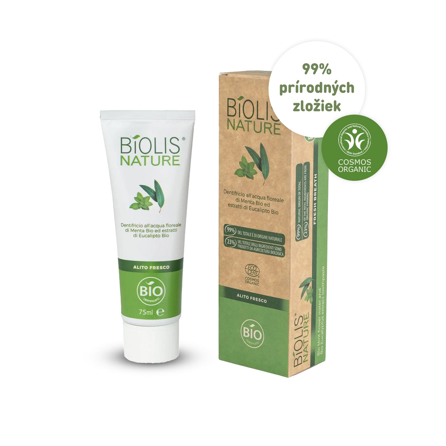 Organická Zubná pasta Sviežy dych BIO mäta BIO eukalyptus 75ml