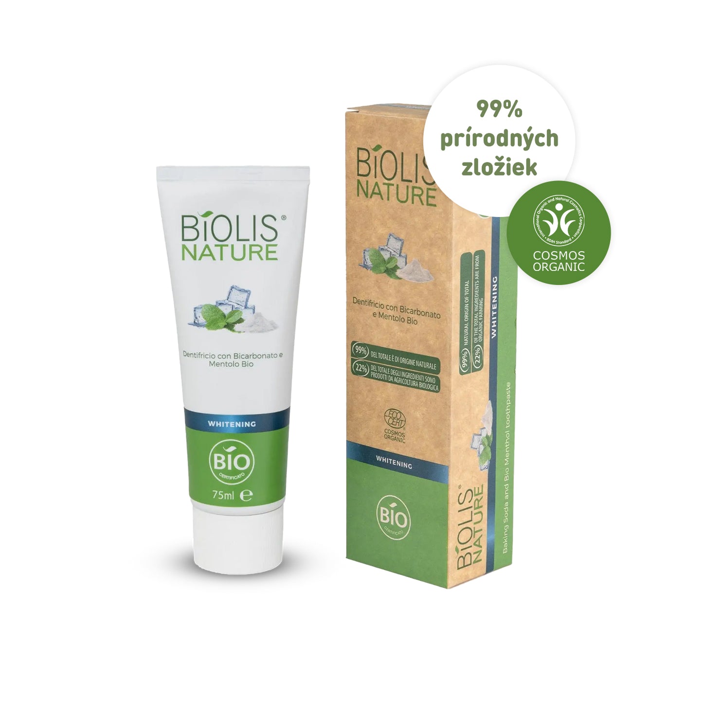 Organická Zubná pasta Whitening BIO mentol Sóda bikarbóna 75ml