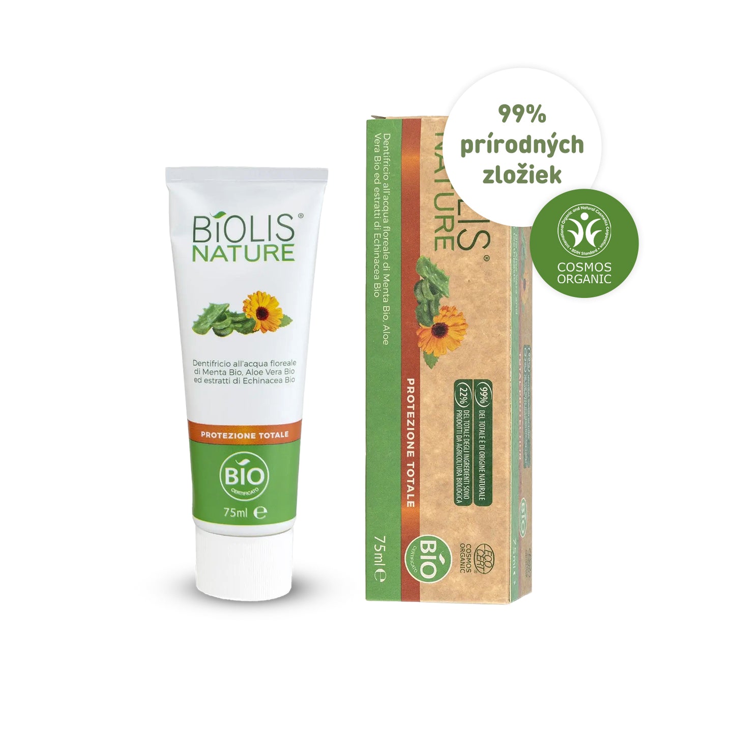 Prírodná Zubná pasta Kompletná ochrana BIO Nechtík BIO Aloe vera 75ml